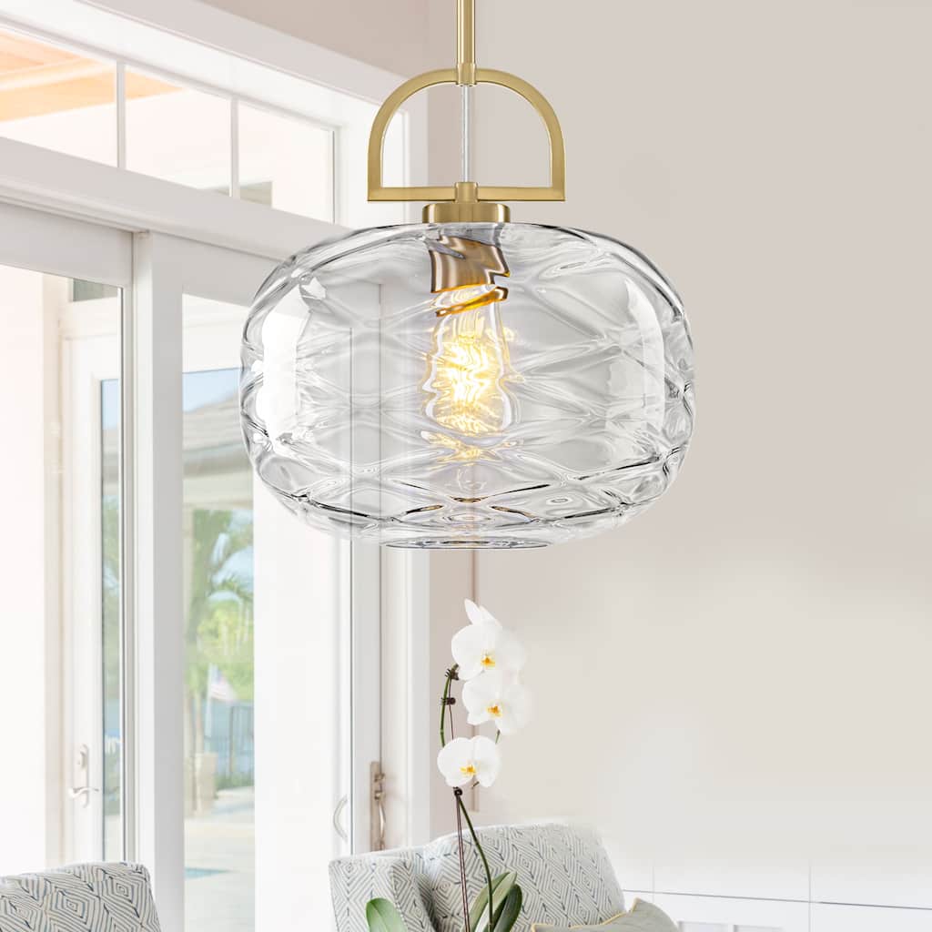 Modern Gold Geometric Glass Pendant Light Fixture with Adjustable Cord - Dia.11.81-in
