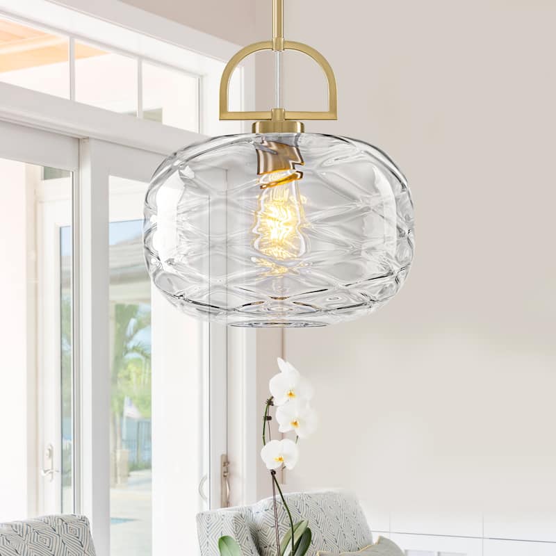Modern Gold Geometric Glass Pendant Light Fixture with Adjustable Cord - Dia.11.81-in - Dia.11.81-in