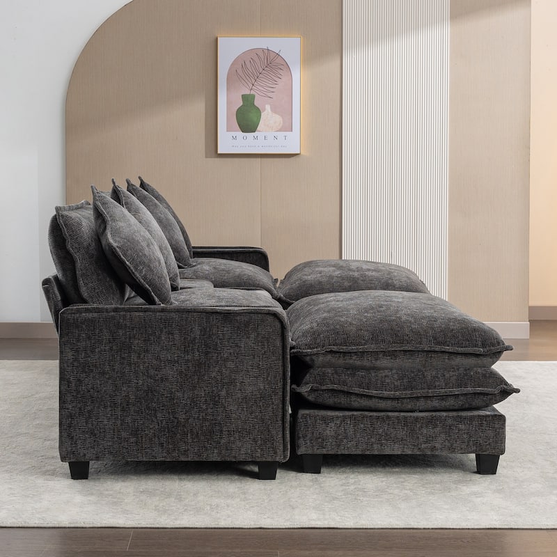 Roomfitters Chenille Sectional Sofa with 2 Ottomans, USB Ports, Cup Holders and Storage Box for Living Room