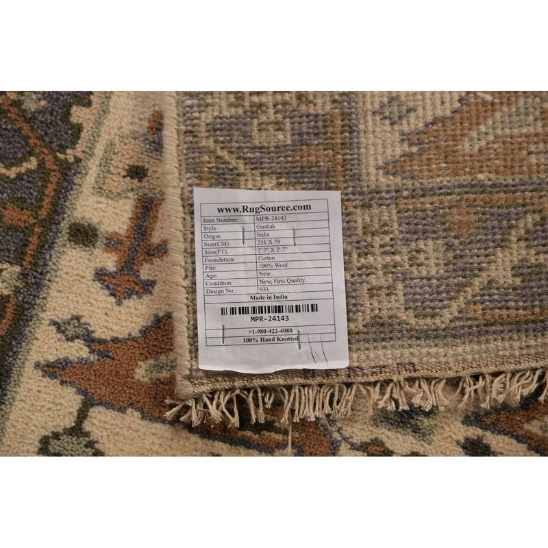 Oushak Indian Runner Rug Handmade Wool Carpet - 2'7"x 7'7"