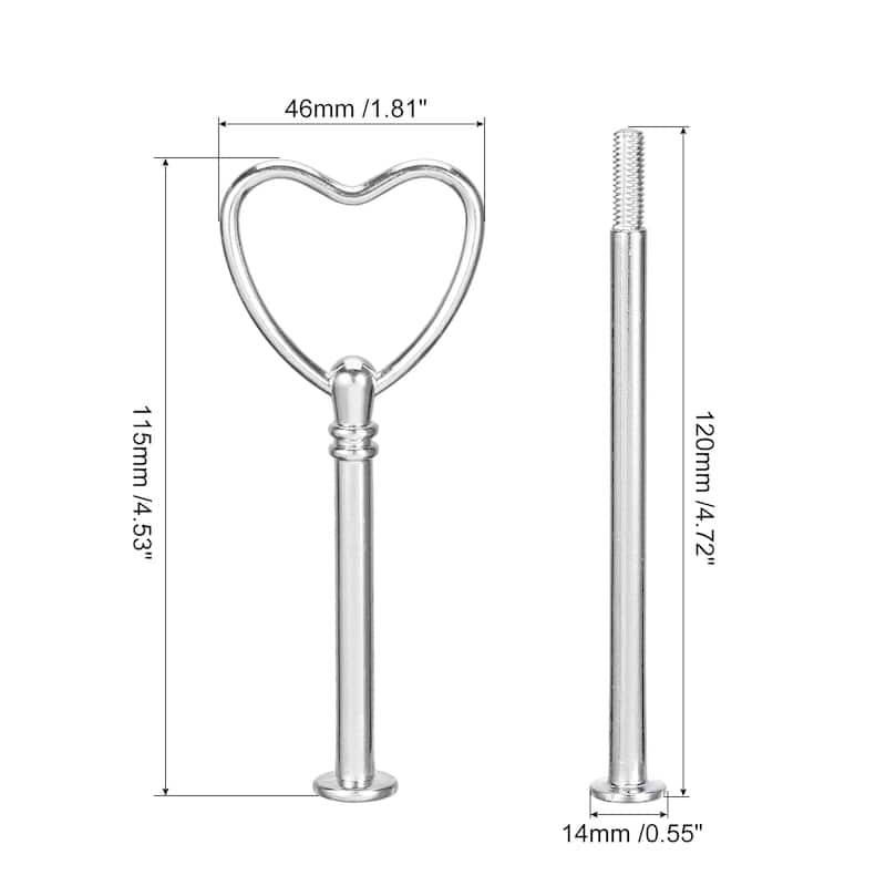 2 Set Cake Tray Stand Handle Plate Hardware Fitting, 3-Tiers Heart - Silver