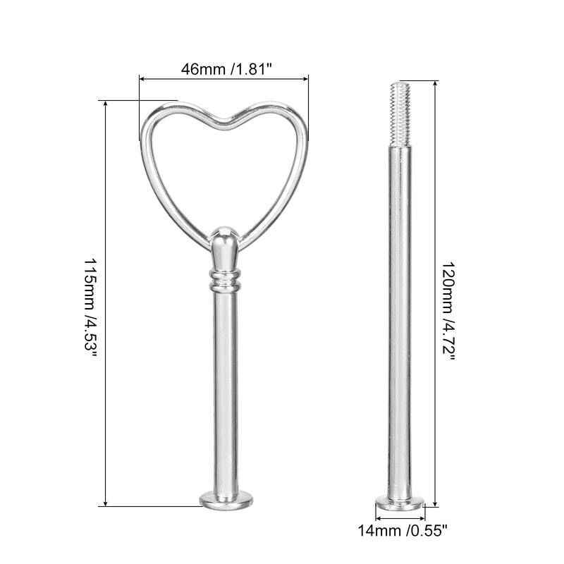 6 Set Cake Tray Stand Handle Plate Hardware Fitting, 3-Tiers Heart - Silver