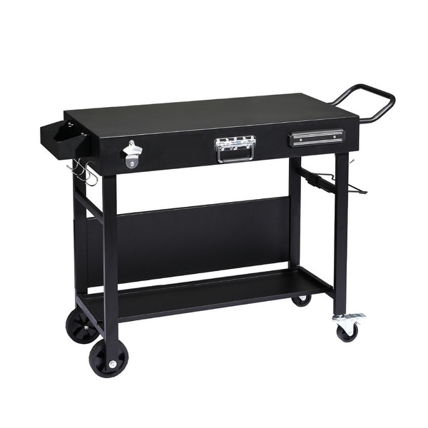 Portable 4-Wheel Collapsible BBQ Prep Table Black Outdoor Grill