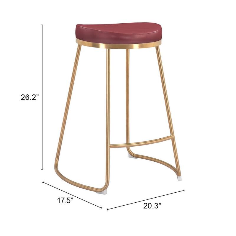 Bison Counter Stool (Set of 2) Burgundy & Gold - N/A