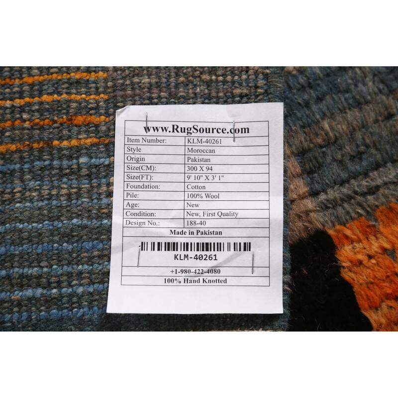 Moroccan Oriental Runner Rug Handmade Checkered Wool Carpet - 3'1" x 9'10"