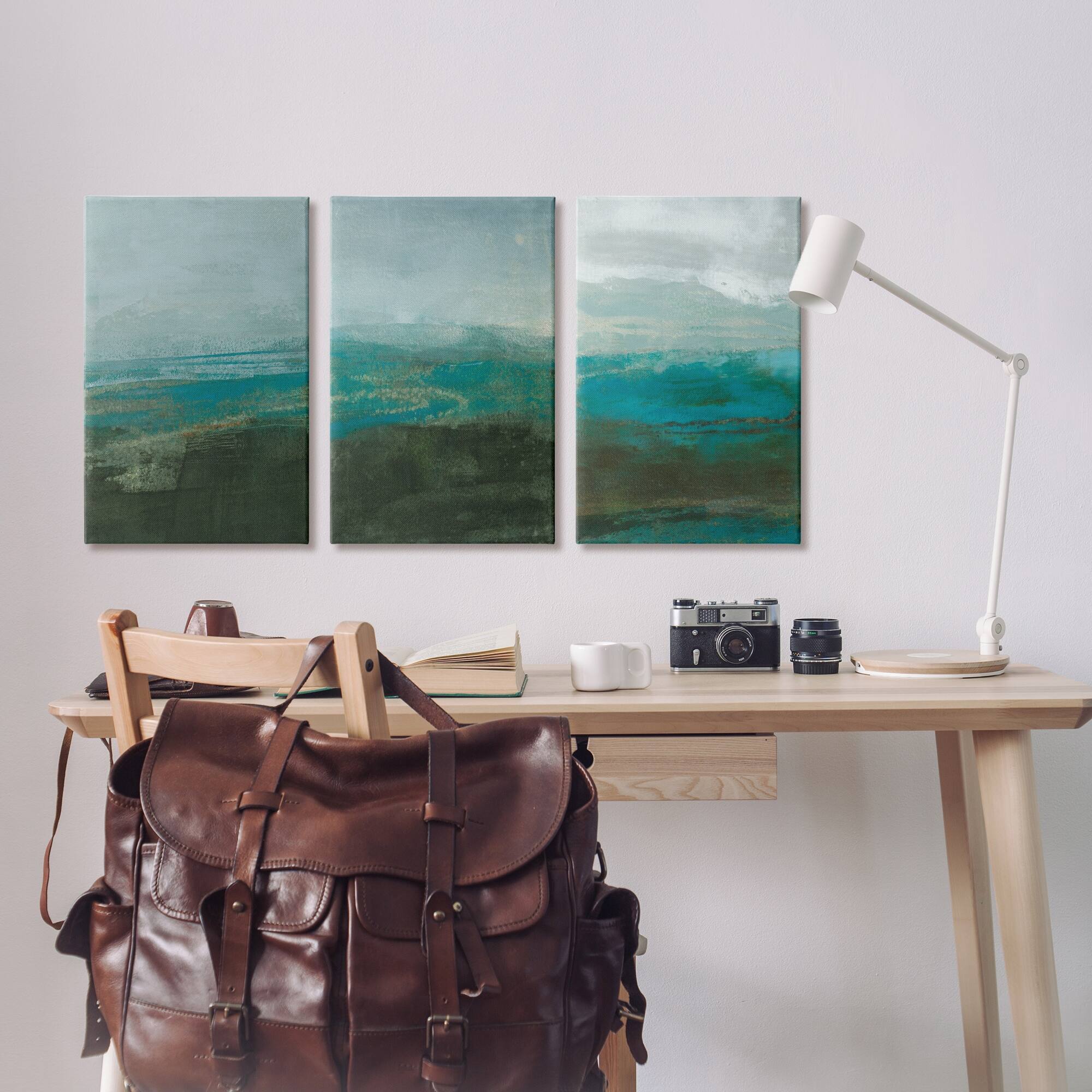 Stupell Abstract Seascape Painting Turquoise Blue Brown, 3pc Multi Piece Canvas Wall Art Set