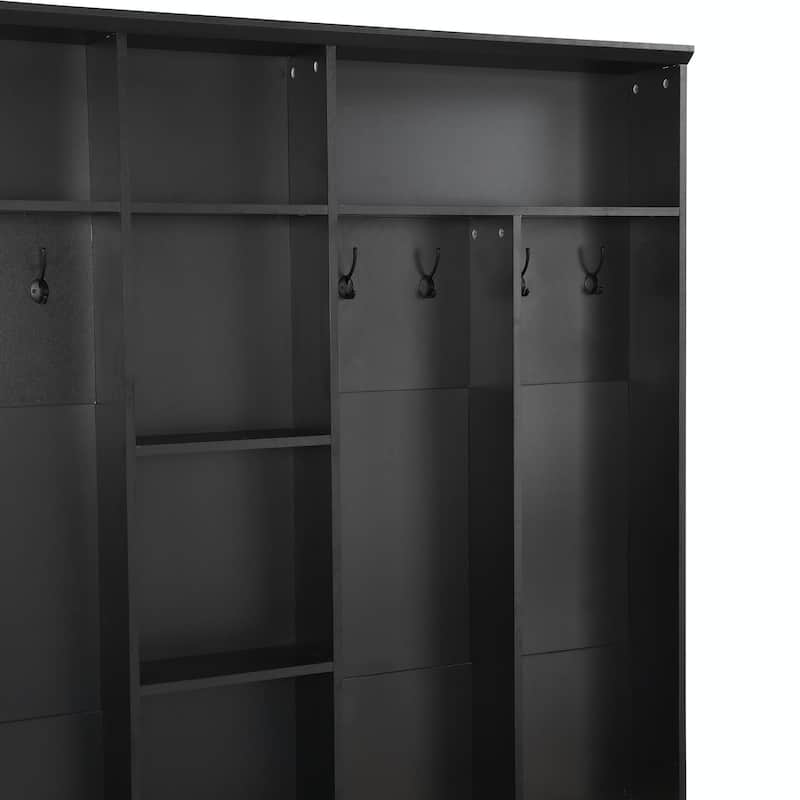Wide Hall Tree with Storage Bench - Minimalist Shoe Cabinet, Cube Storage, 8 Hooks