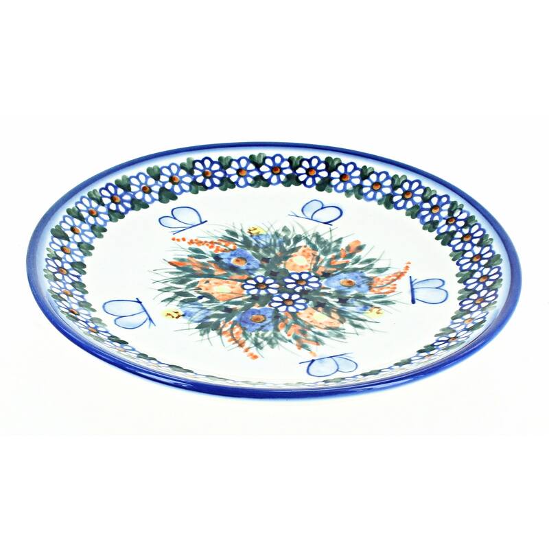 Blue Rose Polish Pottery WR Unikat Dessert Plate - Spring Butterfly