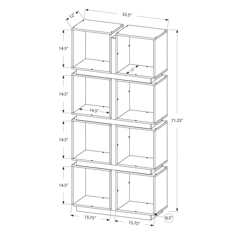 32-Inch High Low Wooden Bookcase with 2 Open Shelves in Washed Gray Finish for Storage and Display - 33.5