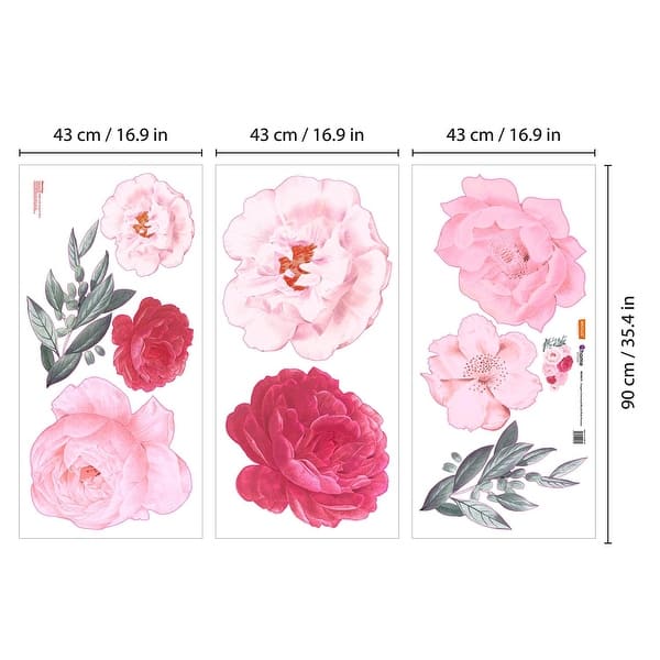 dimension image slide 0 of 2, Walplus Elegant Oversized Blush Pink Peonies Wall Stickers Decals