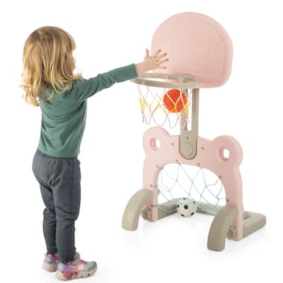 Hey Play 2-in-1 Adjustable Toddler Basketball Hoop and Soccer Goal