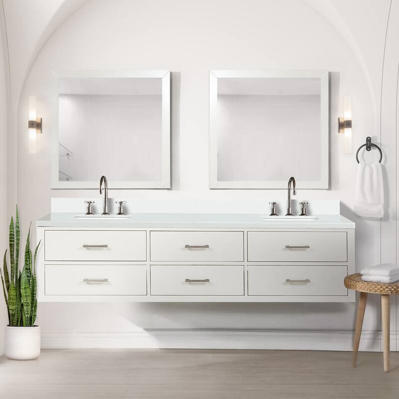 Castor 60 in W x 22 in D Black Double Bath Vanity, Cultured Marble Top, and 28 in Mirrors