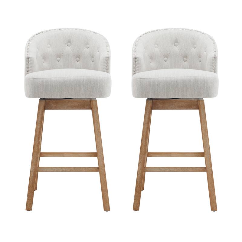 33.25" Swivel Counter Stools Set of 2 Fabric Upholstered Counter Barstools with Back and Wood Footrest for Home Bar