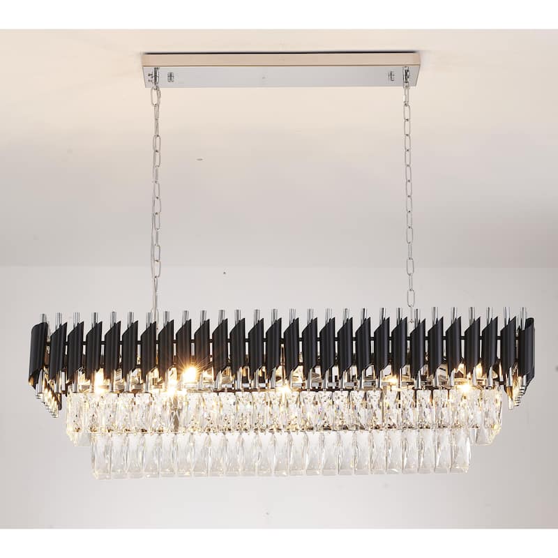 12-Light Black And Chrome Chandelier With Clear Hanging Crystal