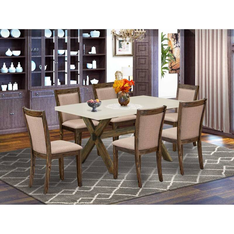 HomeStock 7-Piece Distressed Jacobean Finish Solid Wood Top Dining Table with 6-Chairs