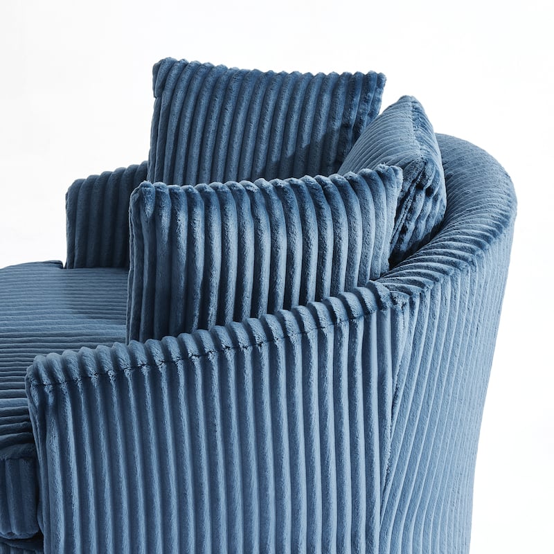 2 Set Oversized 43" W Plush Corduroy Swivel Barrel Chair with Pillows
