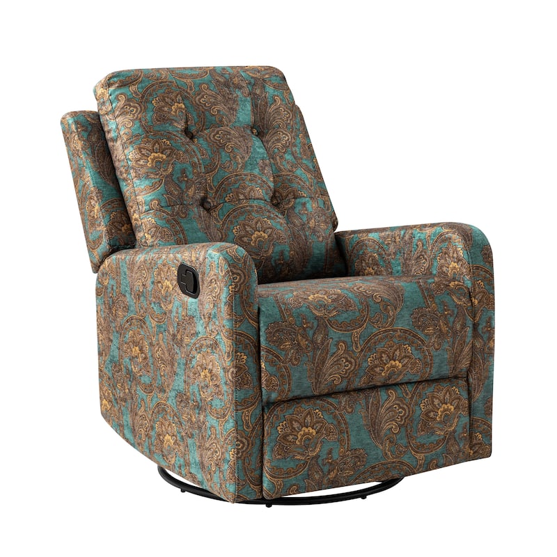 Arlette Contemporary Floral Manual Swivel Recliner with Tufted Back and Angle Adjustment Button