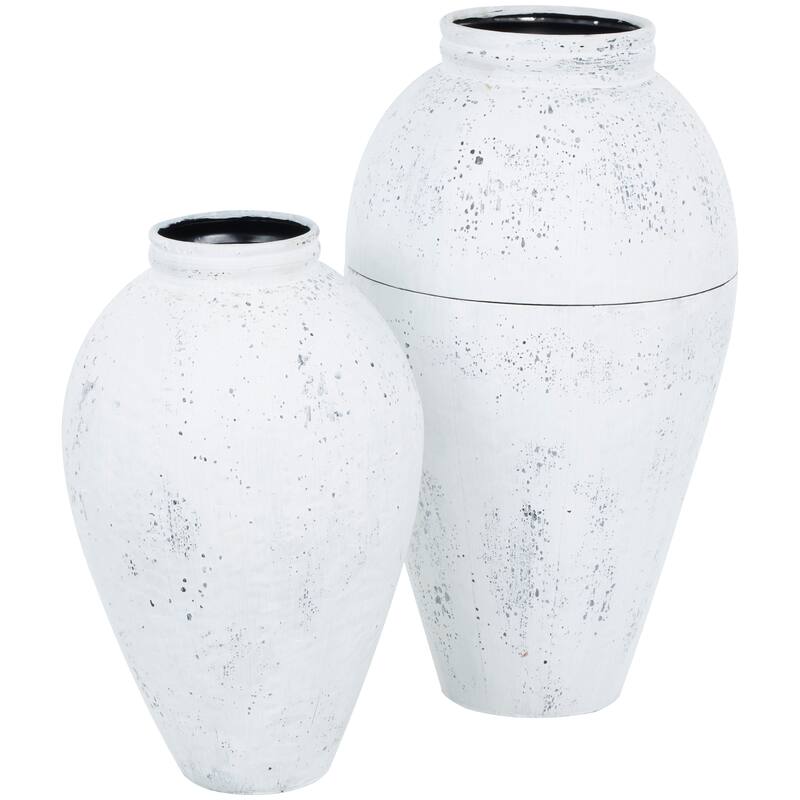 Metal Tall Distressed Pot Floor Vase - Set of 2 White - Roche River Decor - 17"W x 17"L x 31"H