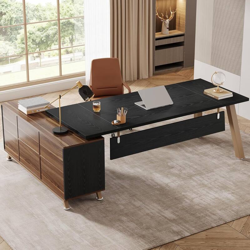 L-Shaped Desk with 55-Inch Cabinet