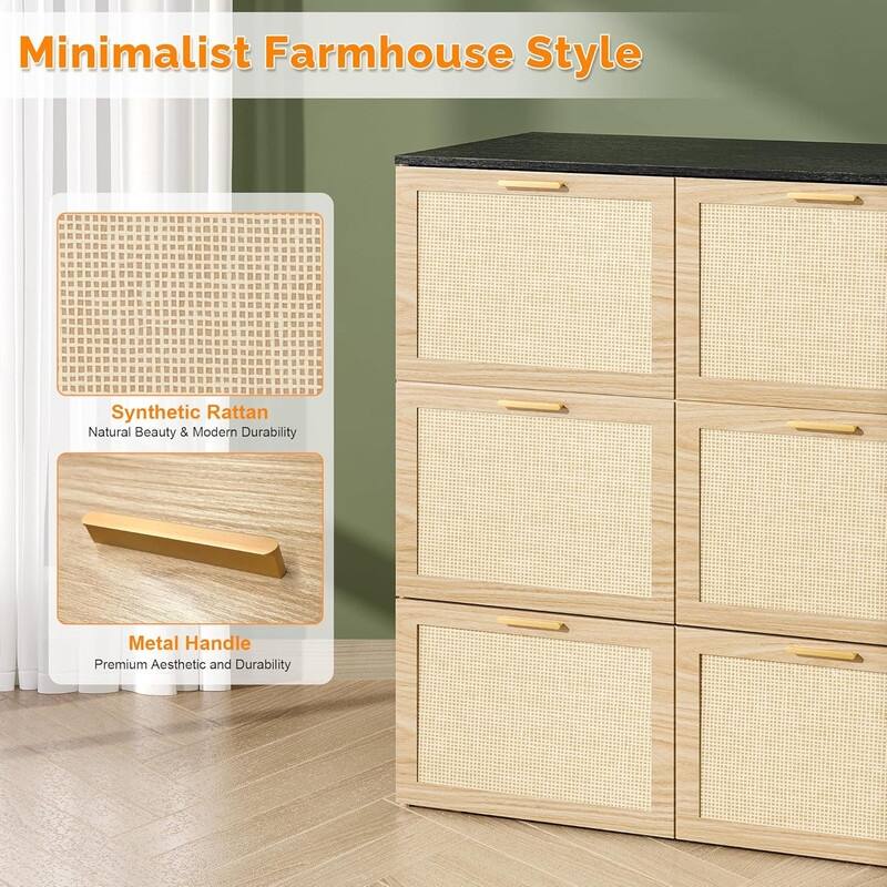 Rattan Murphy Bed with Storage Drawer, Space-Saving Cabinet Bed for Kids,Adults and Guests,Beige