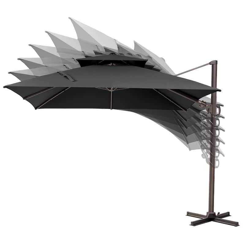 13 x 10 FT Outdoor Patio Cantilever LED Lighted Double Vented Umbrella with Base