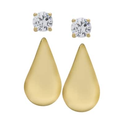Victoria Townsend Gold over .925 Sterling Silver Lab White Sapphire Stud & Teardrop Earring Set