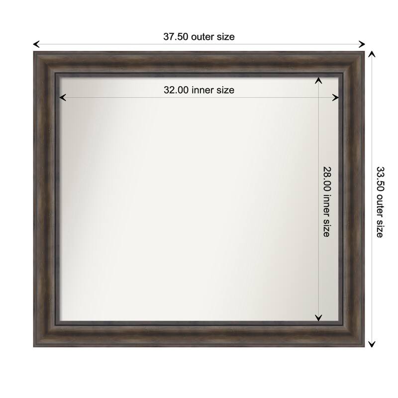 Rustic Pine Brown Framed Non-Beveled Custom Wall Mirror, Bathroom Vanity Mirror - Outer Size: 37.5 x 33.5