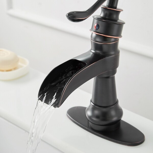 Waterfall Bathroom Faucet Oil Rubbed Bronze Sink with Drain Vanity One Handle 