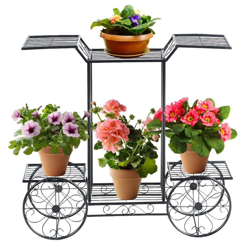 6-Tier Garden Cart Stand Flower Rack Display Decor Flower Pot Plant - See Details - Black - See Details