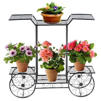 6-Tier Garden Cart Stand Flower Rack Display Decor Flower Pot Plant - See Details