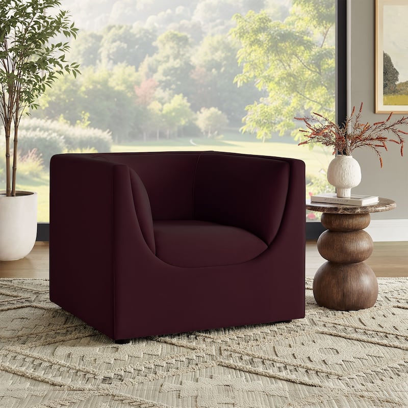 Hilda Curved Back Performance Velvet Armchair - Mulberry