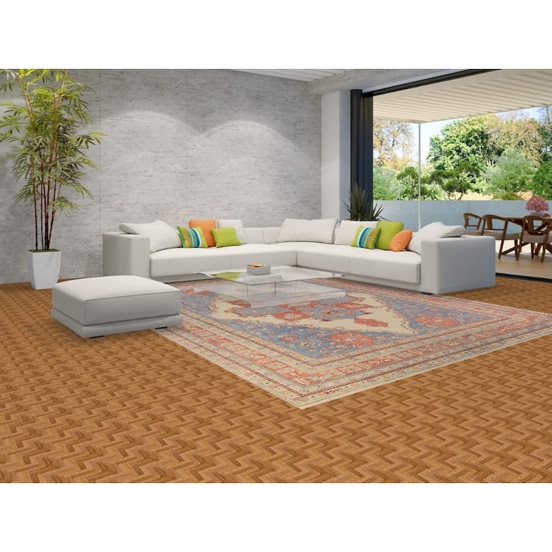 Vegetable Dye Heriz Serapi Oriental Rug Hand-Knotted Beige Wool Carpet - 10'1"x 12'8"