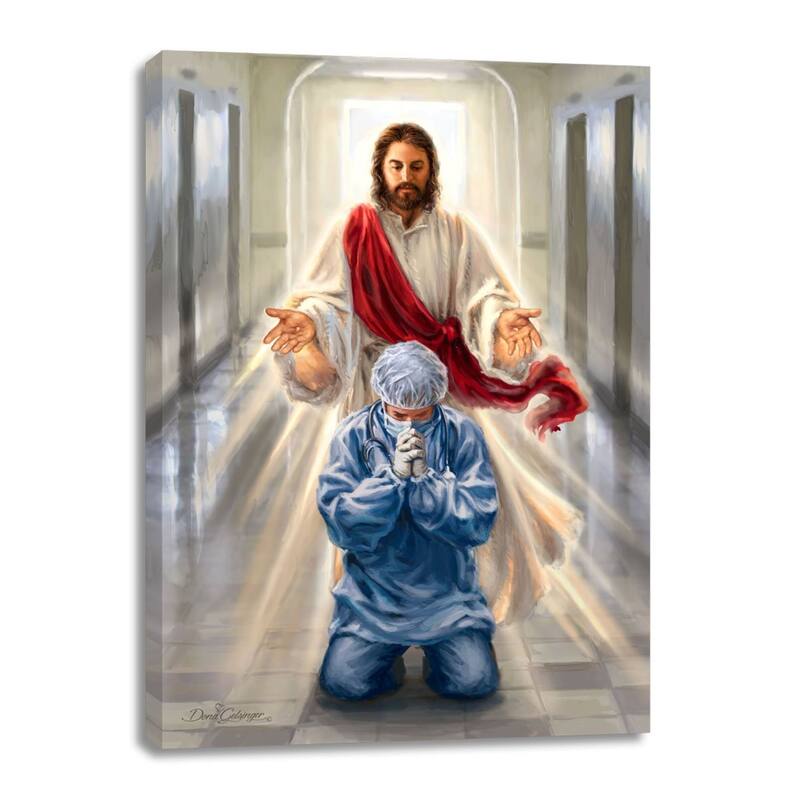 Blue Red Merciful Jesus Health Care Workers Wall Art Decor 14"x10"