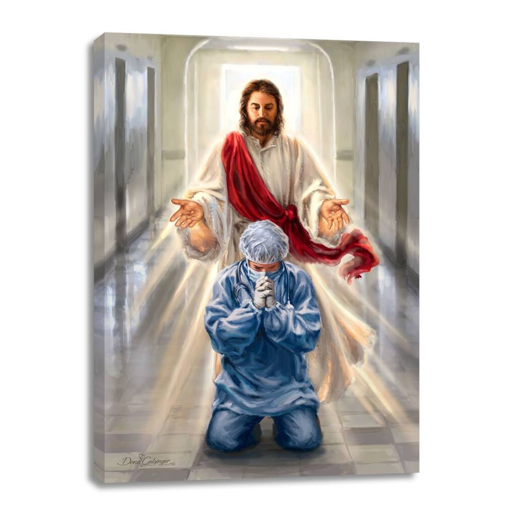 Blue Red Merciful Jesus Health Care Workers Wall Art Decor 14"x10"