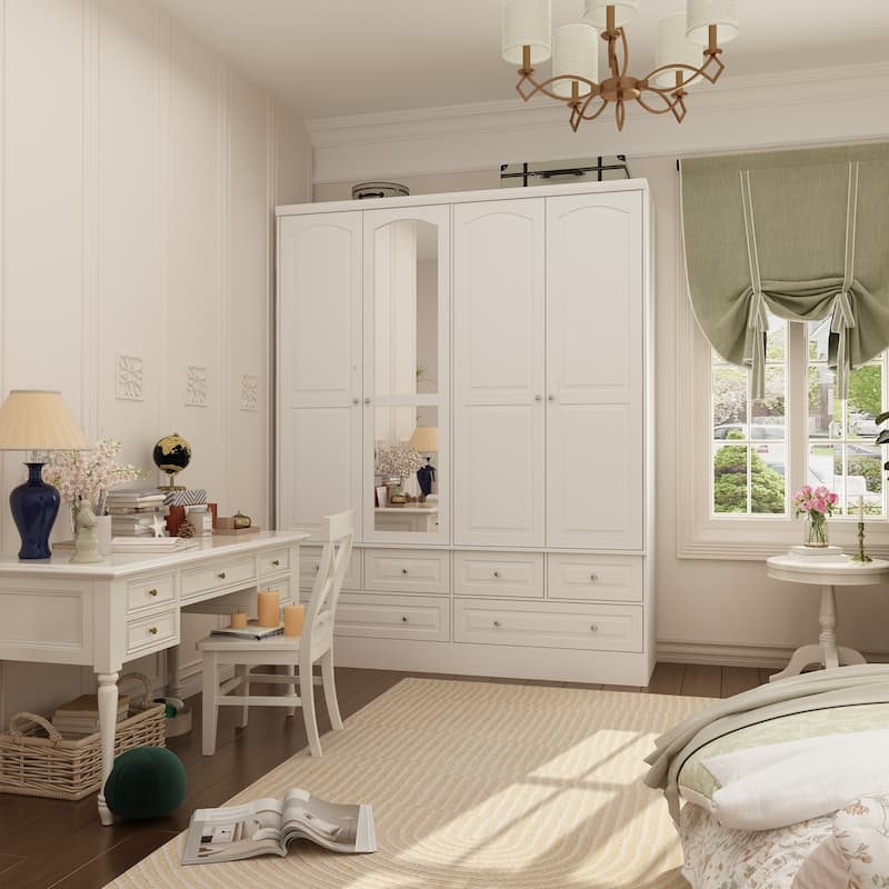 Modular Majesty Double Wardrobe Mirror-Front Storage Closet Armoires