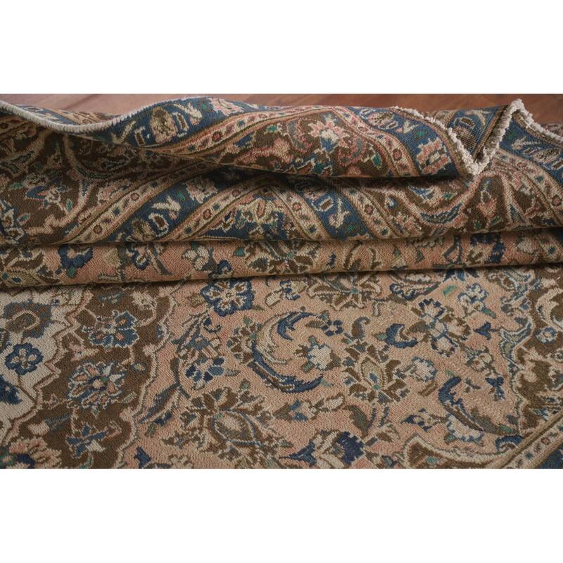 Hand Knotted Oriental 100% Wool Carpet Traditional Floral Coral Mashad Area Rug - 9' 1'' X 6' 1''