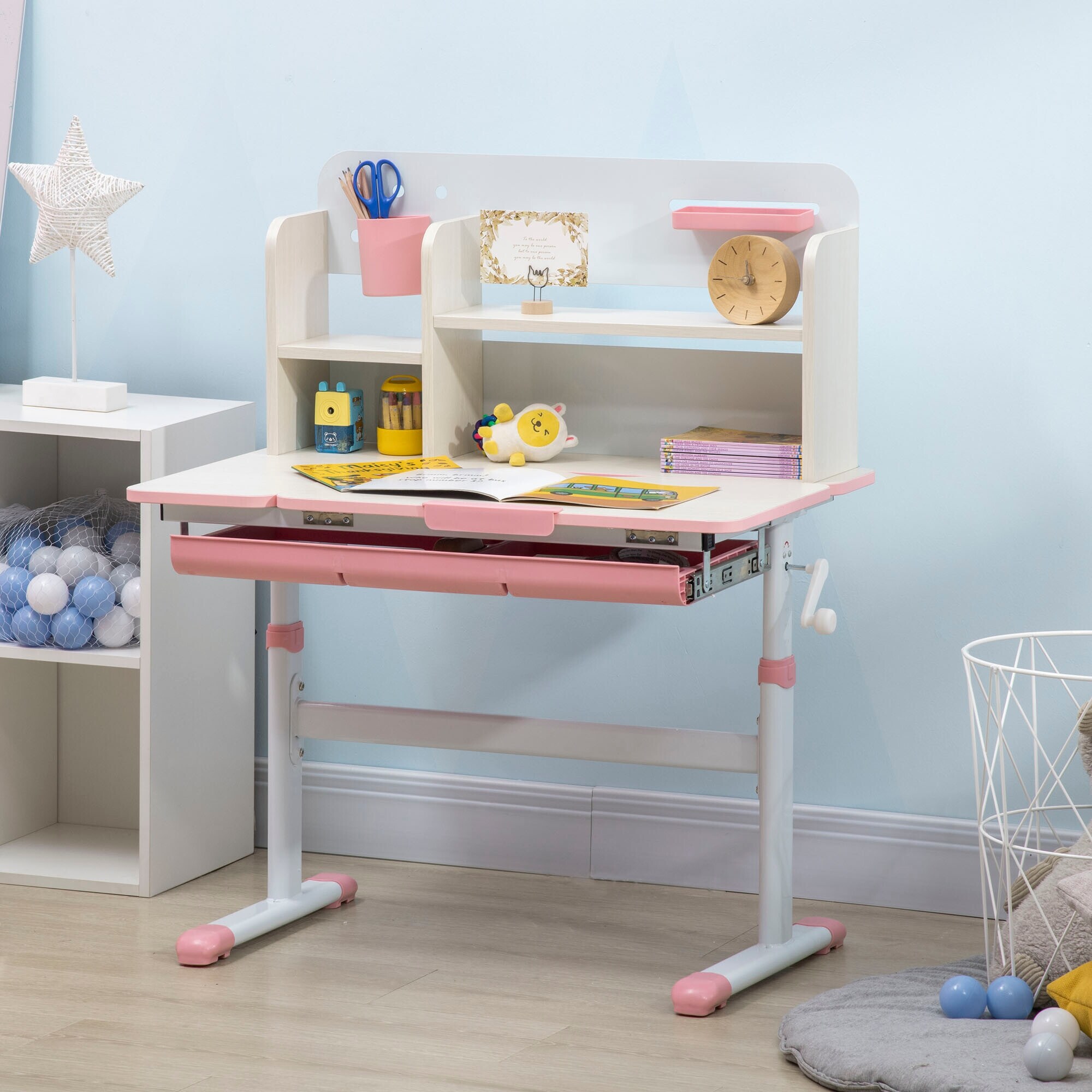 Wooden Kids Study Desk, Height Adjustable Children School Study