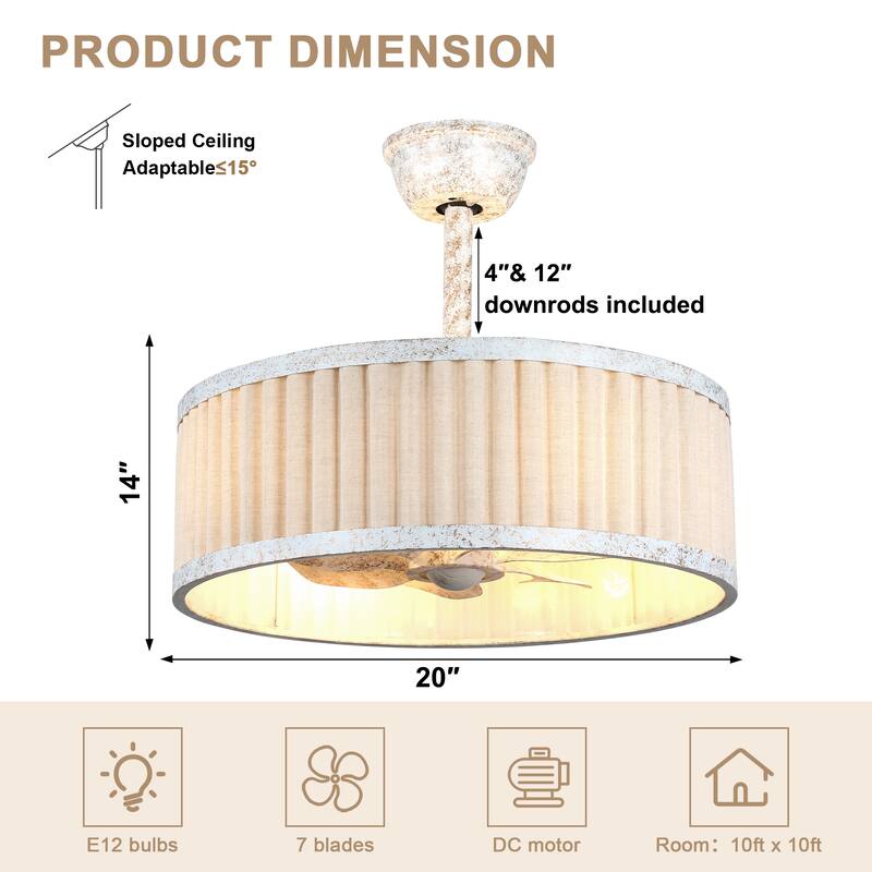 Bella Depot 20" Modern White Drrum Ceiling Fan with Light and Remote 6-speed