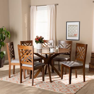 Norah Grey Fabric and Walnut Brown Finished Wood 7-Piece Dining Set