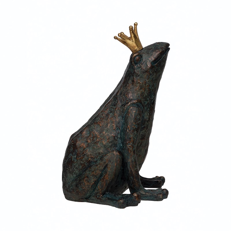 Resin Frog with Gold Crown, Patina Finish - Black
