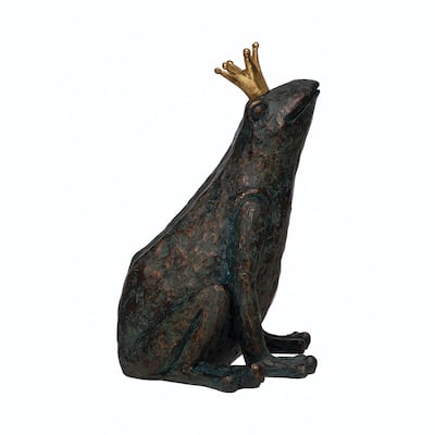 Resin Frog with Gold Crown, Patina Finish