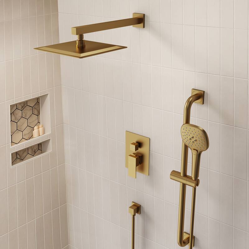 Pressure-Balanced Shower System ,10-Inch Rainfall Shower Faucet with 3-Function Handheld Shower