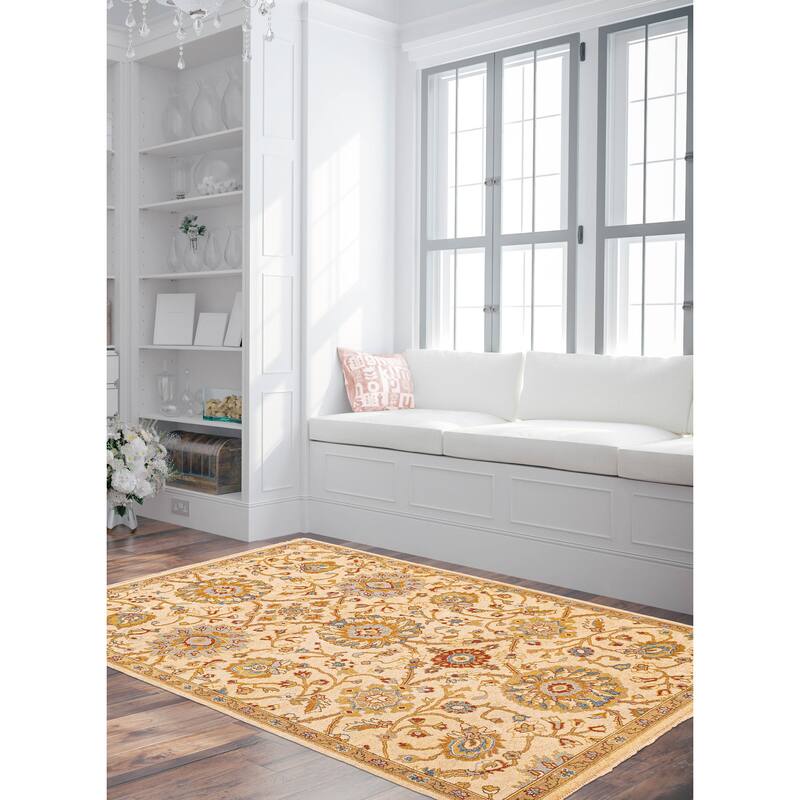 ECARPETGALLERY Flat-Weave Lahor Finest Ivory Wool Tapestry Kilim - 5'0 x 7'9