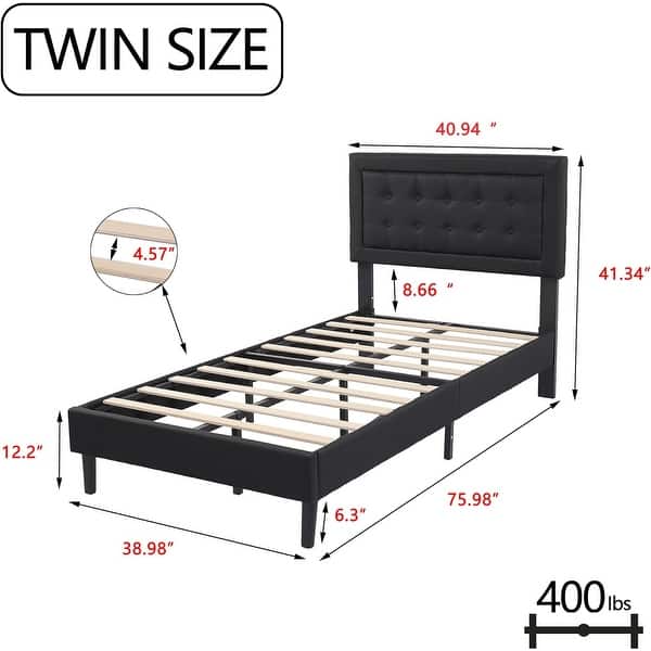 dimension image slide 2 of 17, alazyhome Upholstered Platform Bed Frame with Button Tufting Headboard