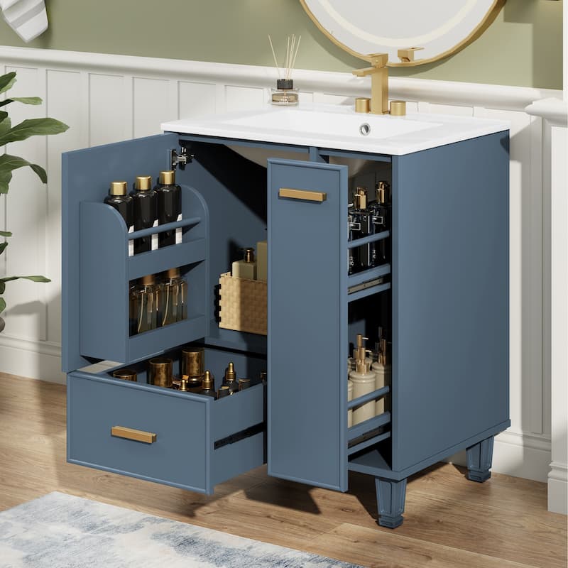 24" Bathroom Vanity with Sink, Bathroom Cabinet with Door Shelf, Deep Drawer, 2-Tier Pull-Out Basket - Grey