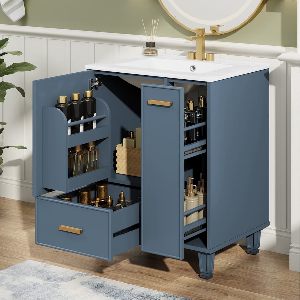 24" Bathroom Vanity with Sink, Bathroom Cabinet with Door Shelf, Deep Drawer, 2-Tier Pull-Out Basket
