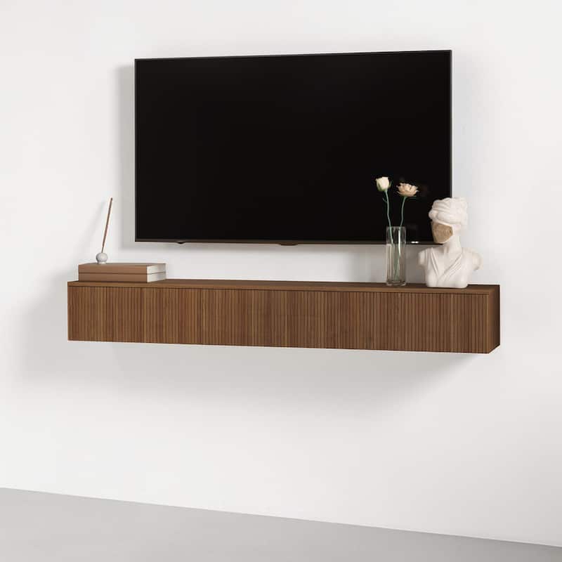 65" Floating TV Stand Wall Mounted with 16 Color LED Lights, Modern TV Cabinet for 55-65 Inch TVs