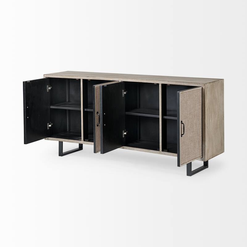 Bellefontaine II Brown Fir Veneer Frame w/ Fabric Covered Cabinet Doors Sideboard - 68.0L x 15.5W x 31.5H