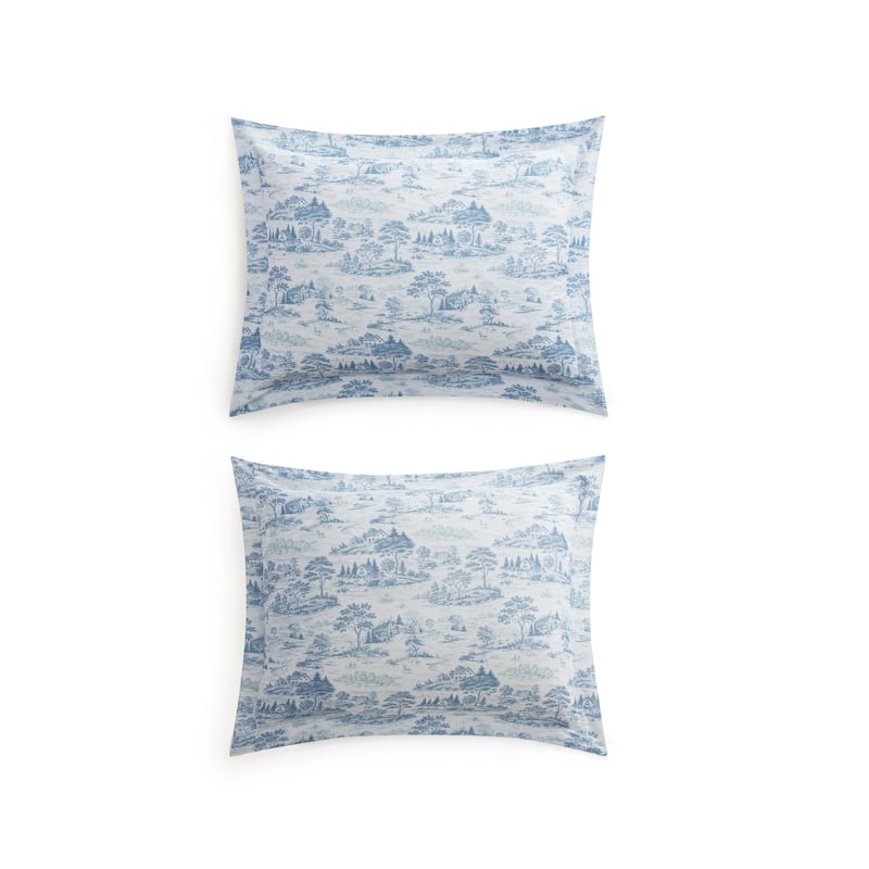 Martha Stewart Farmhouse Toile Cotton Reversible Blue Duvet Cover Set