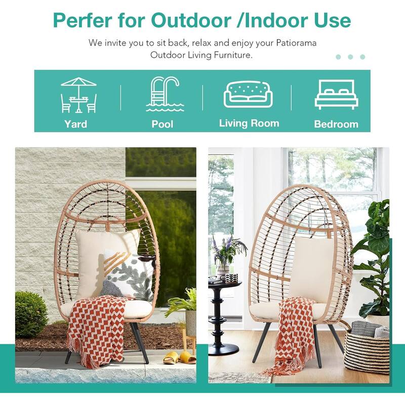 Egg Chair Outdoor, Patio Rotating Basket Chair, All-Weather Wicker Egg Lounger Chair for Outside Indoor
